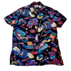 VTG Chico’s Design Pop Art Graphic Button-Up Shirt Women’s Size 2 Abstract Artsy